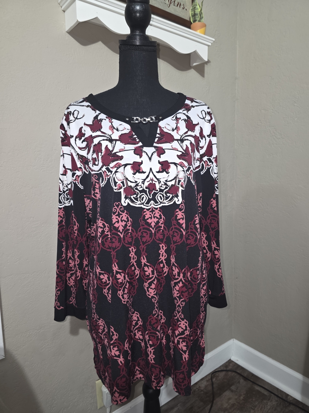 JM Collection Black and White Long-Sleeve Printed Shirt XL